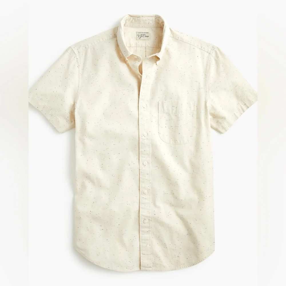J. Crew Cream Short-Sleeve Button-Down Shirt with Subtle Speckle